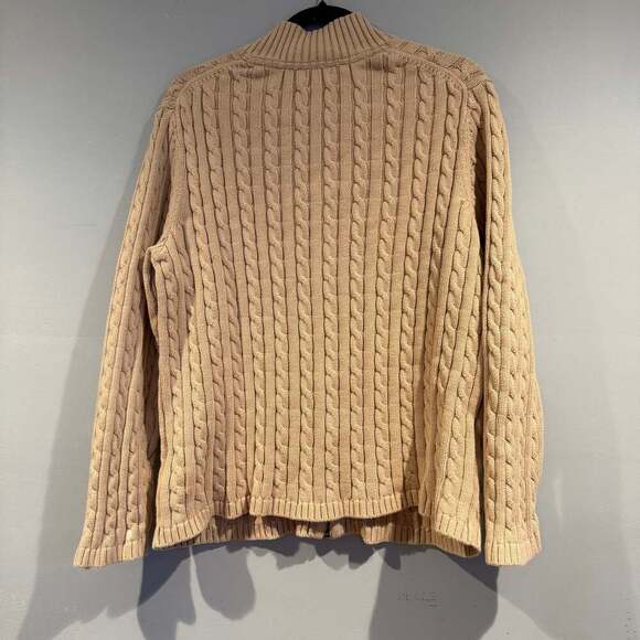 L.L. Bean Women’s 2X Cable Knit Zip Up Cardigan Sweater 100% Cotton Beige - Picture 5 of 5